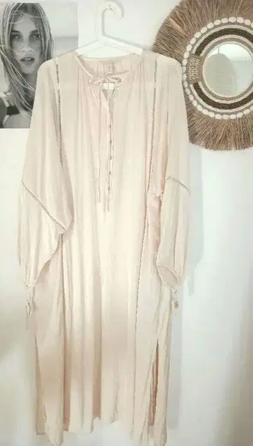 베이지 핑크 새틴 롱 원피스