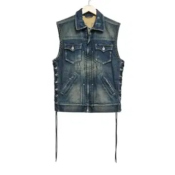 스컬플라이트 사이드 지퍼 베스트 데미지 데님 40L 사이즈