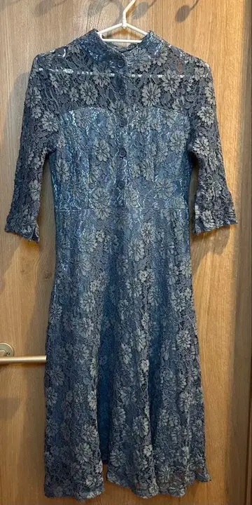 Libby & Rose 전체 레이스 드레스 블루 7부 소매