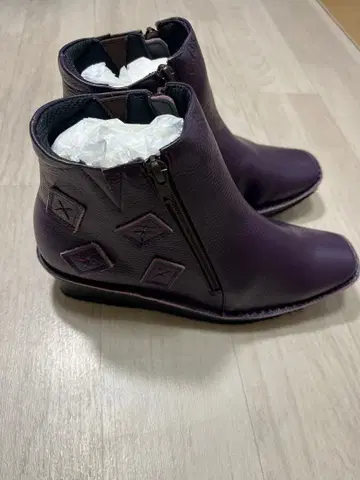 퍼플 지퍼 부츠 웨지솔