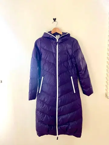 adidas 후드 부착 롱 다운 자켓 퍼플 벤치 코트