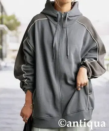 antique 쭈리 하이넥 지퍼 후디 그레이