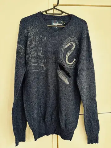 Desigual M 사이즈 V 넥 스웨터 다크 블루