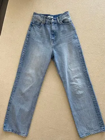 라이트 블루 데님 팬츠 하이웨스트 스트레이트 레그