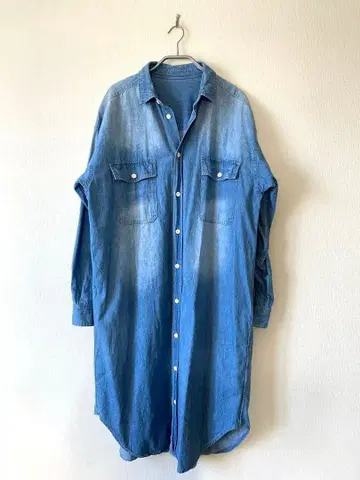어반 리서치 도어스 데님 셔츠 원피스 루즈핏 라이트 인디고