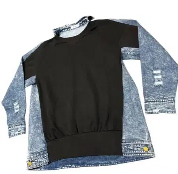 블랙 데님 콤비 스웨트 셔츠