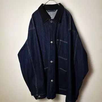 [ 개성파 구제 의류 ] 다크 블루 데님 자켓 코듀로이 옷깃 코튼 BIG