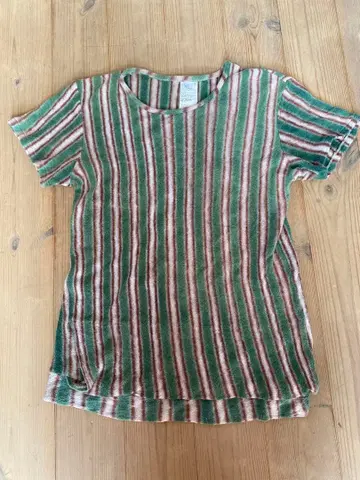 Y's 반팔 T셔츠 사이즈 3 그린과 브라운 스트라이프