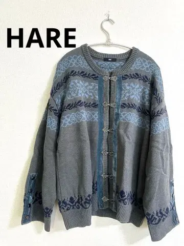HARE 벨로아 라인 노르딕 가디건 그레이 메탈 버튼