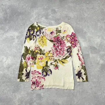 ETRO 에트로 실크 100% 플로럴 프린트 리브 니트 티셔츠 꽃무늬