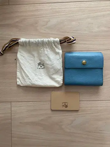 일비종떼 가죽 이단 접이식 지갑 블루 수납 가방 포함