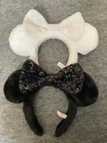 디즈니 머리띠 복슬복슬 스팽글 블랙 화이트 보아 푹신푹신