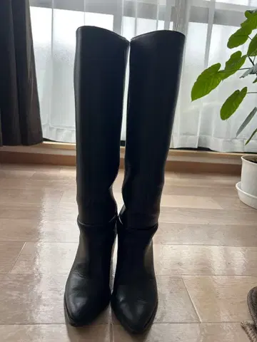 여성용 블랙 롱 부츠 스틸레토 와이드 힐 거의 미사용