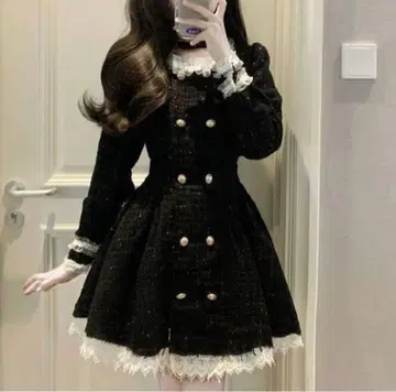 트위드 더블 브레스트 원피스 블랙