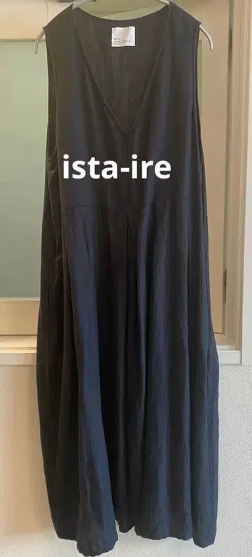 ista-ire  슬리브리스 롱 원피스 블랙 린넨 100%