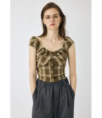 moussy LAYERED GATHERED CHECK 블라우스