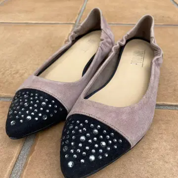 비쥬 장식 더스티 핑크 플랫슈즈 25cm