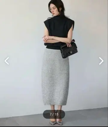 엘프 랭크 라메 니트 자카드 편직 롱 타이트 스커트 F 실버