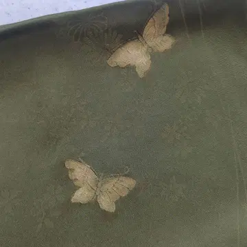 오비 장식 천 말차색 나비 자수 순수 실크