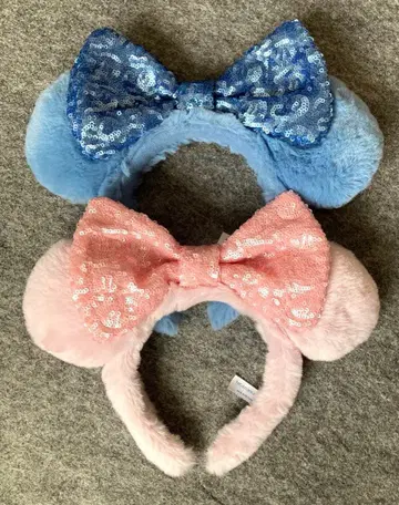 디즈니 머리띠 복슬복슬 핑크 블루 스팽글 보아 세트