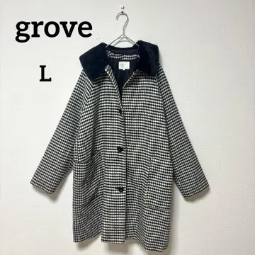 grove 체크 무늬 퍼 옷깃 코트 L 블랙