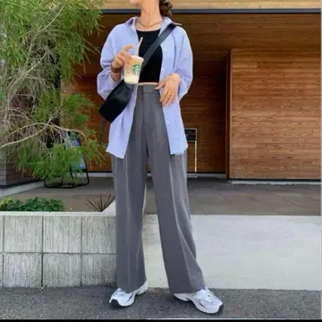 BLATE 조절 가능 턱 와이드 팬츠 그레이