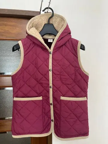 AIGLE 버건디 퀼팅 베스트 후드 부착