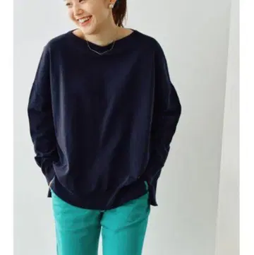 IENA 코튼 스트레치 NEO 와이드 긴팔 풀오버 네이비