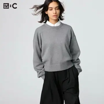 UNIQLO 유니클로 스무스 코튼 크루넥 스웨터 그레이 XL