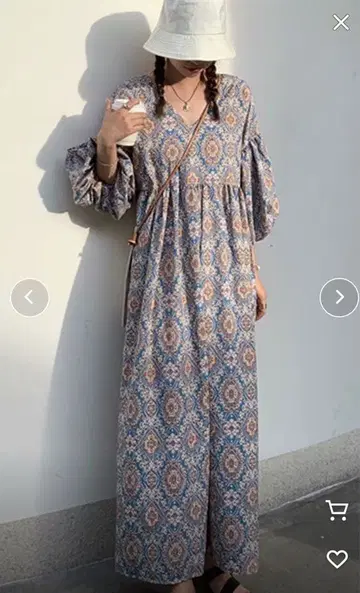 꽃무늬 롱 원피스 벌룬 슬리브