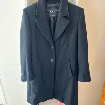 블랙 롱 코트 울 혼방 S ZARA