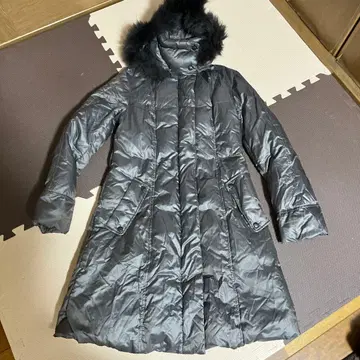 그레이 후드 부착 롱 다운 자켓