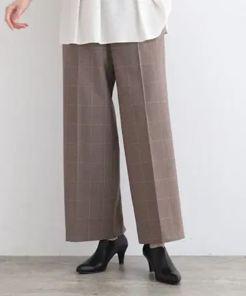 INDIVI 칭찬받는 팬츠 허리밴딩 사이즈 12 LL 브라운 체크