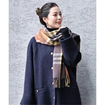 베이세스톡 미사용 체크 머플러 갈색
