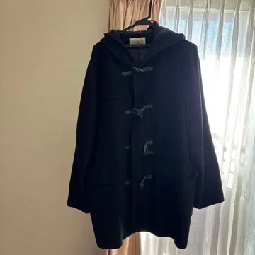 블랙 후드 부착 더플 코트