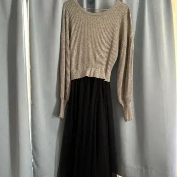 그레이, 블랙 니트 롱 원피스 긴팔