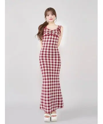 Darich 깅엄 자카드 니트 롱 원피스