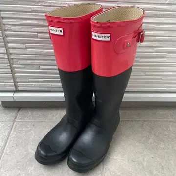 HUNTER 투톤 컬러 장화 블랙 핑크