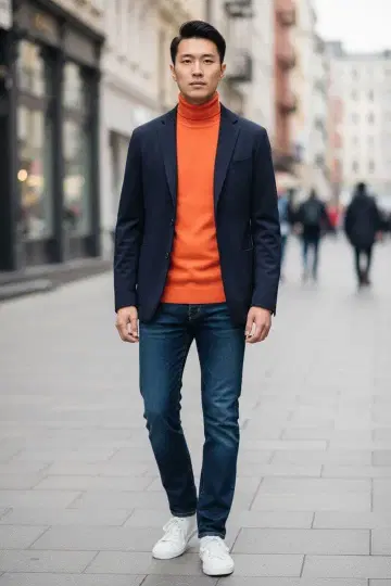 Cruciani 하이 게이지 울 터틀넥 오렌지 46