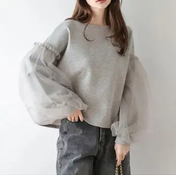 튤 벌룬 슬리브 긴팔 상의