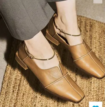 르 탈론 그리 24.5cm 가죽 스퀘어 크로스 심 앵클 플랫