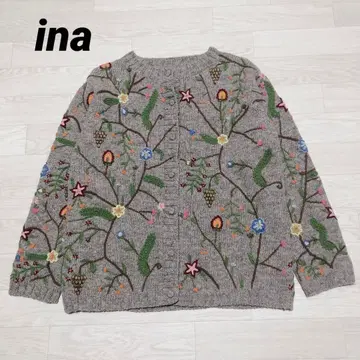 새상품급 ina 이나 초화 자수 페루 니트 가디건 꽃 편직 버튼