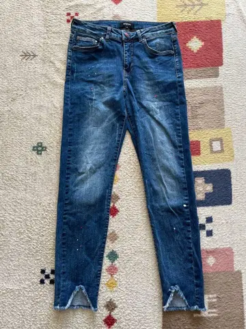 Desigual 스키니 데님 다크 블루 페인트 V컷