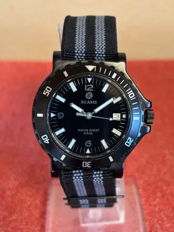 BEAMS 아날로그 손목시계 블랙 회전 베젤 가동품