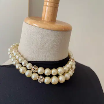 진주 목걸이 펄 목걸이 대형 큐빅 빈티지 버블 시대