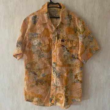 DENIME 꽃무늬 알로하 셔츠 오렌지 계열