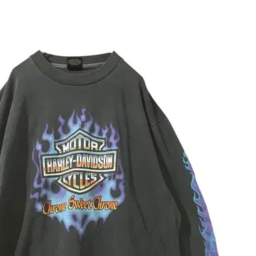 할리데이비슨 T셔츠 XL 바쉴드 소매 파이어 패턴 롱티