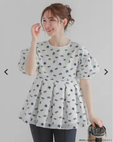 플라워 프린트 퍼프 슬리브 셔츠 화이트