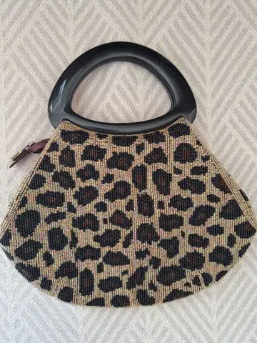 비즈 백 빈티지 쇼와 레트로 레오파드 무늬