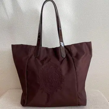 AMACA 브라운 자수 토트백 나일론 브라운